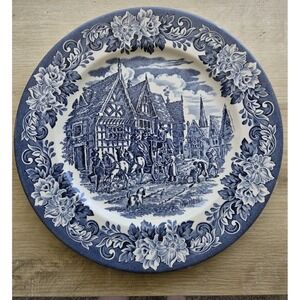 EIT English Ironstone Coaching Taverns Blue White Dinner Plate 9.75" England